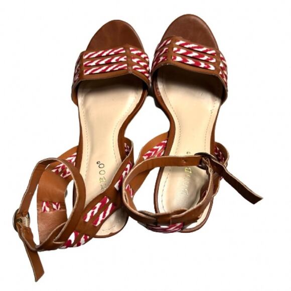 GUC Bamboo Brown with Red and White Ribbon Platform Wedge Sandals. Size 6.5 - Picture 5 of 13